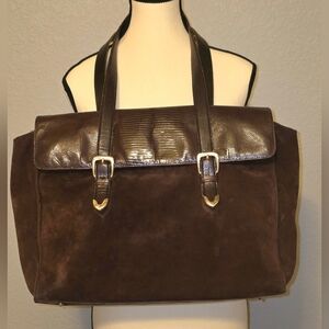 Ralph Lauren Lizard and Suede Work Bag - Brown Vintage
